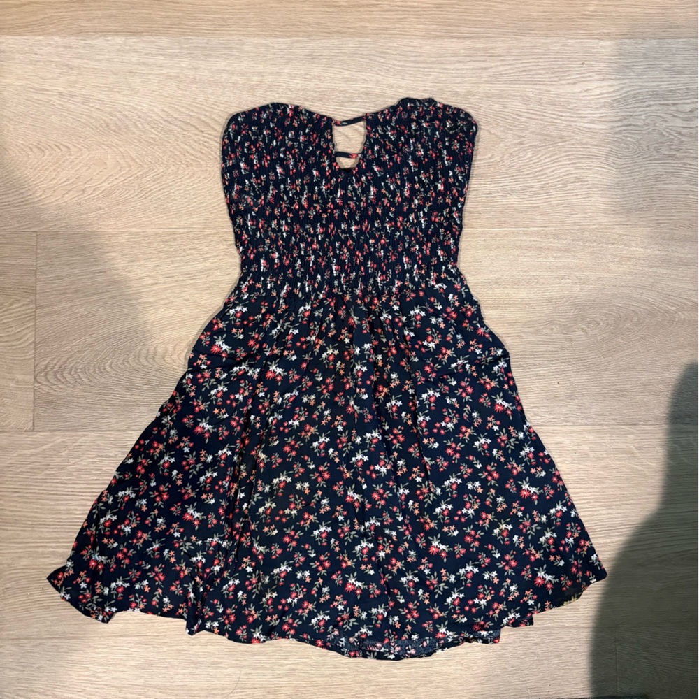 En Creme Strapless Floral Dress - Navy and Red